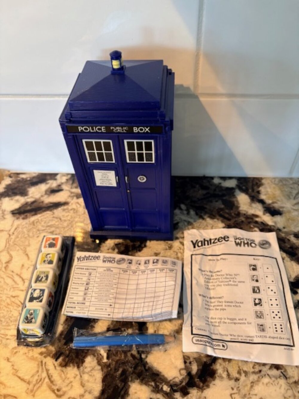 Dr. Who Yahtzee Tardis Police Call Box 50th Anniversary - No Box